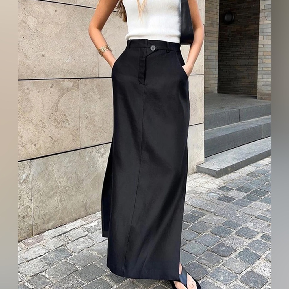 The Commense - Basic Buttoned Maxi Skirt - Black … - image 2